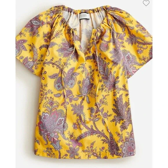 J. Crew Collection Tie-Neck Cotton Poplin Top in Ratti Golden Paisley XL - Picture 2 of 13